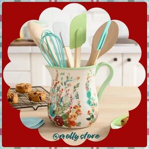 🩷 New The Pioneer Woman Painted Meadow Pitcher Utensil Holder ~ 6.46”H x 7.48”D